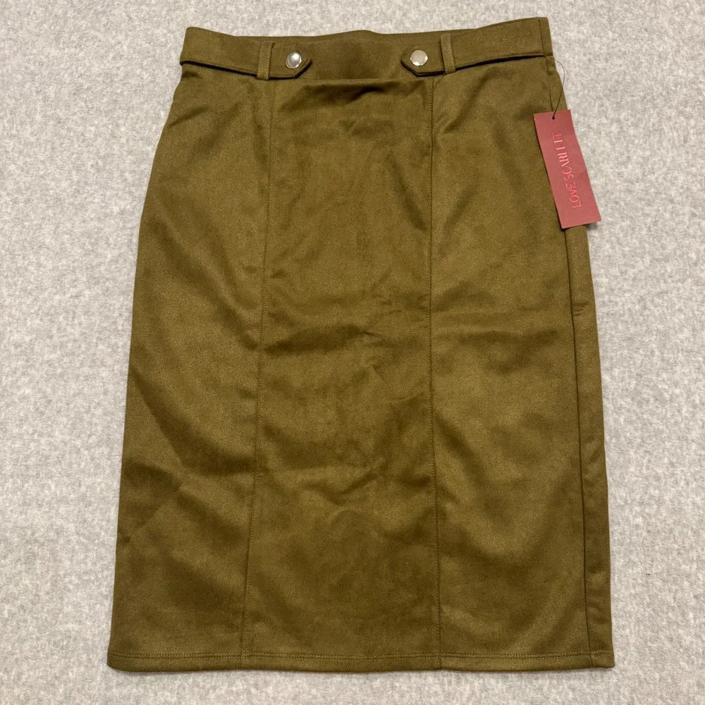 Love Scarlett Faux Suede Pencil Skirt Soft Olive Green Midi Small NWT Fall